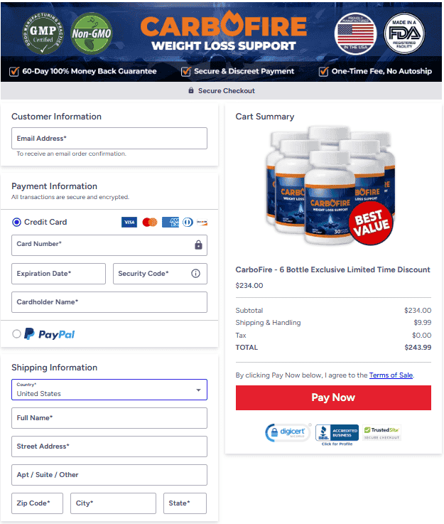 CarboFire Official Website Secure Order Page